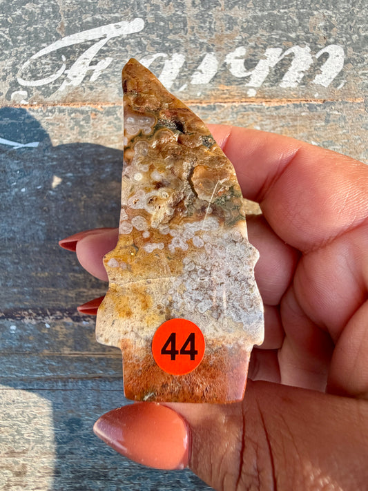 Gorgeous Ocean Jasper Hand Carved Skull w/ Feather | Opt 44