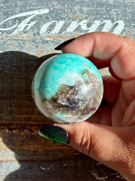 Gorgeous Amazonite with Smoky Quartz & Lepidolite Sphere | Opt E