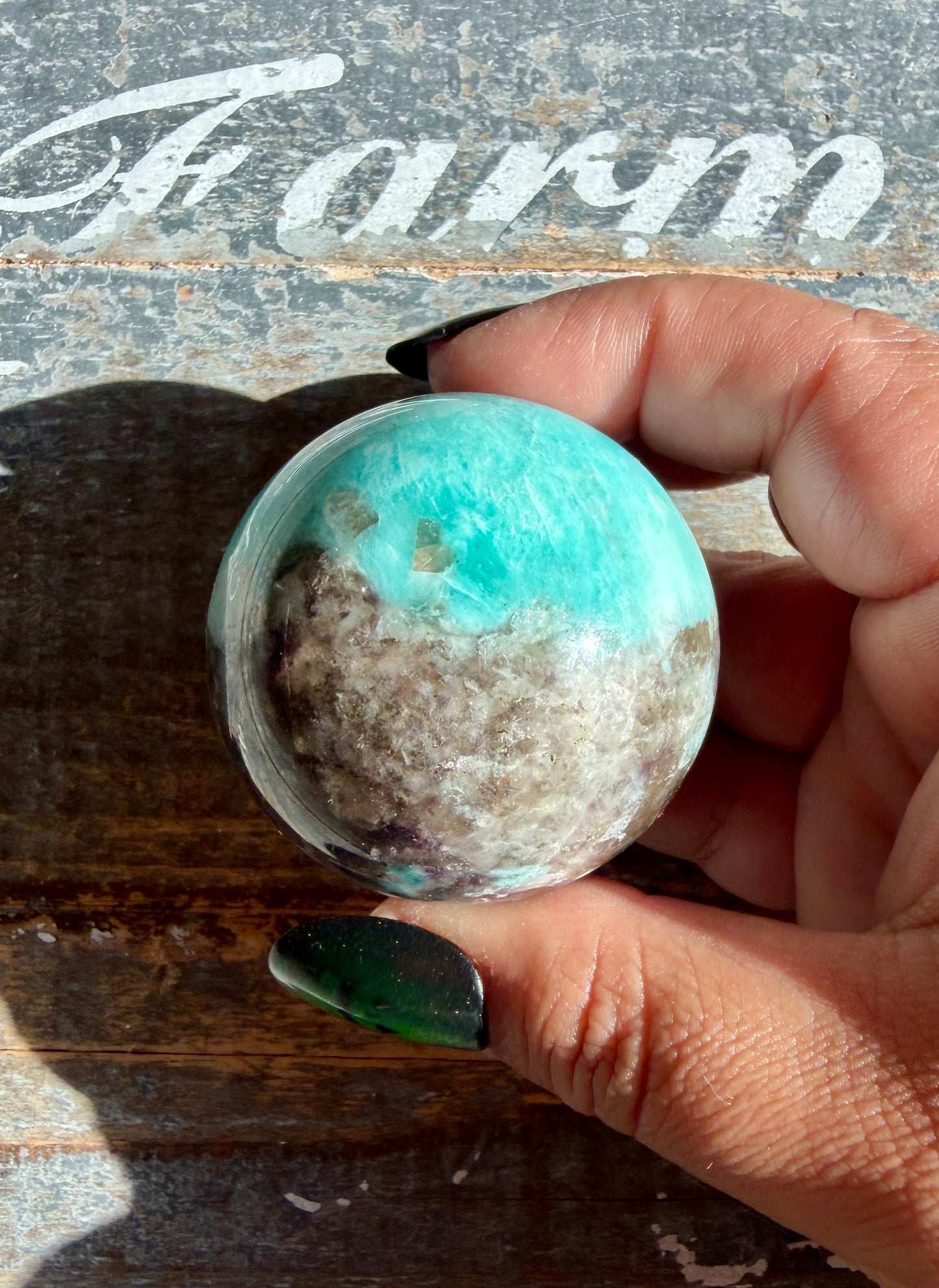 Gorgeous Amazonite with Smoky Quartz & Lepidolite Sphere | Opt E