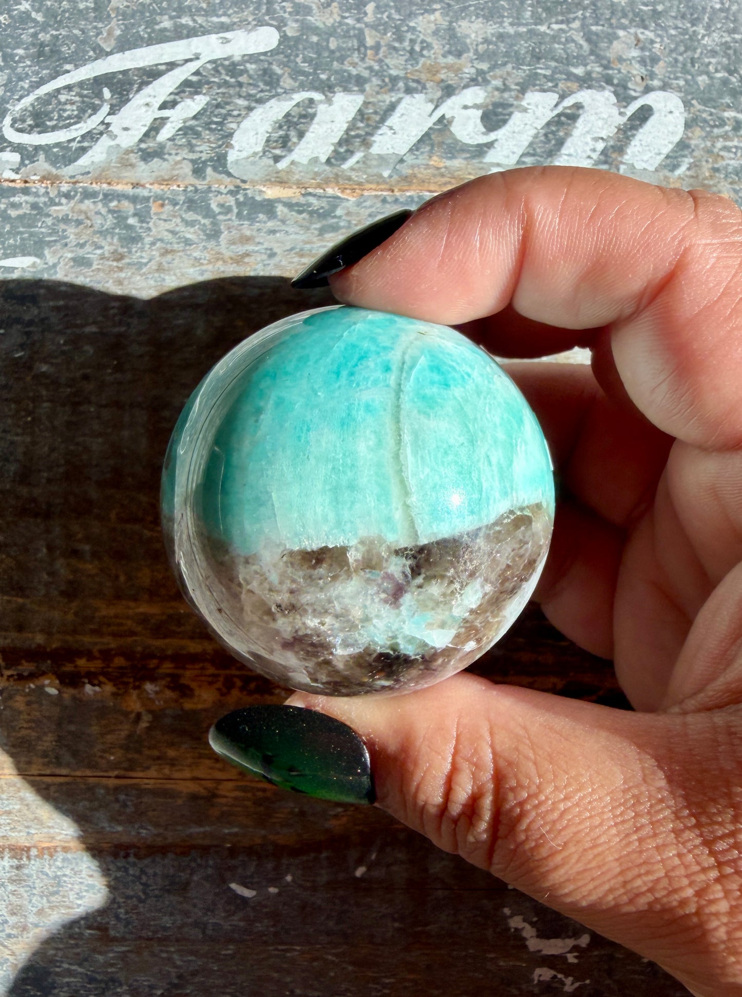 Gorgeous Amazonite with Smoky Quartz & Lepidolite Sphere | Opt E
