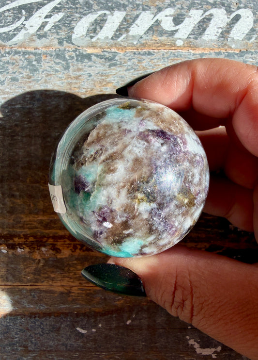 Gorgeous Amazonite with Smoky Quartz & Lepidolite Sphere | Opt D