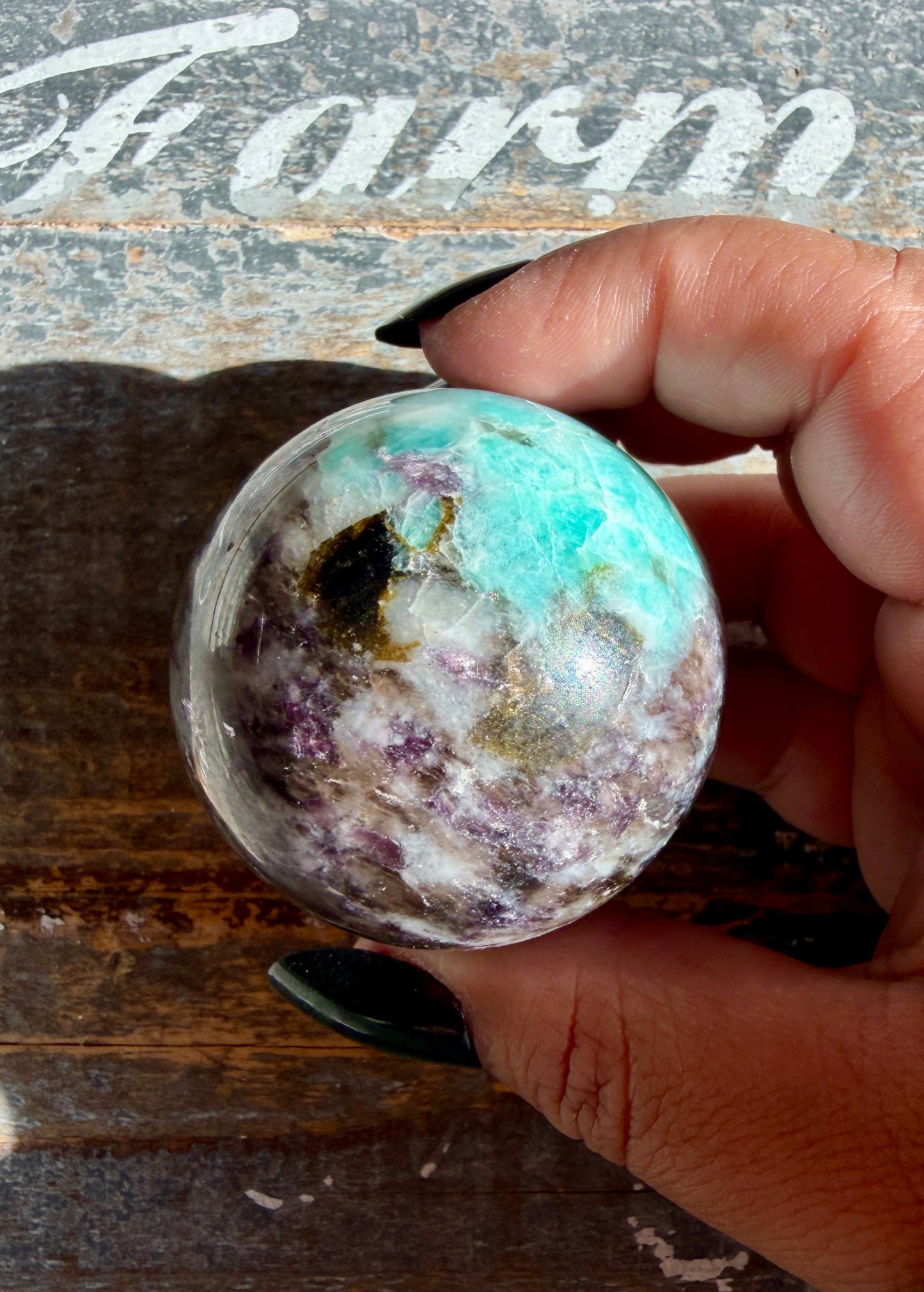 Gorgeous Amazonite with Smoky Quartz & Lepidolite Sphere | Opt D