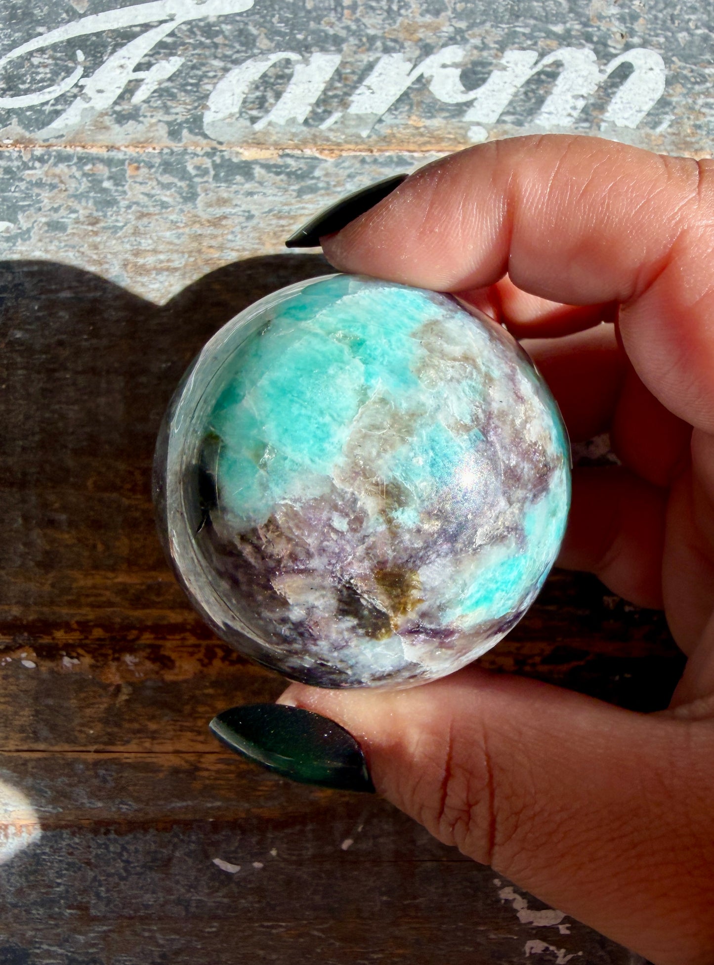 Gorgeous Amazonite with Smoky Quartz & Lepidolite Sphere | Opt D