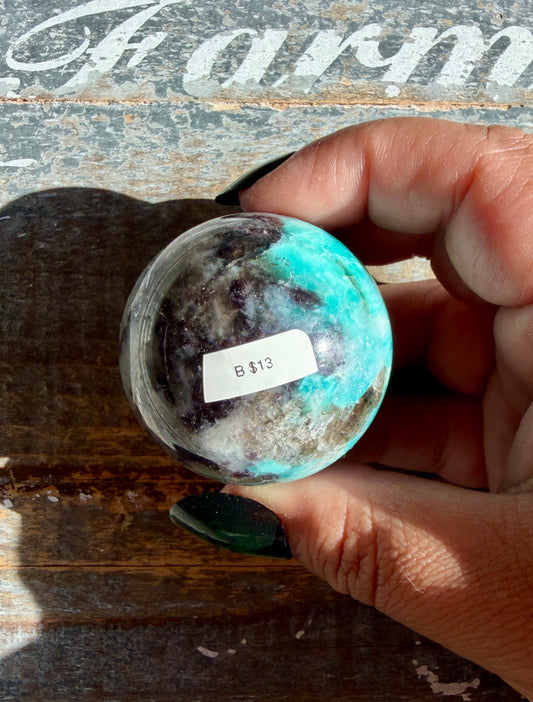 Gorgeous Amazonite with Smoky Quartz & Lepidolite Sphere | Opt B