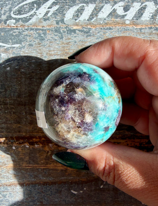 Gorgeous Amazonite with Smoky Quartz & Lepidolite Sphere | Opt C