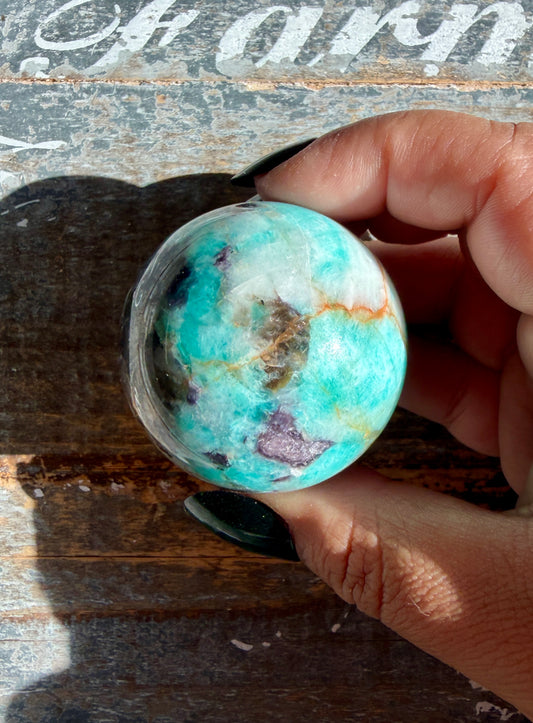 Gorgeous Amazonite with Smoky Quartz & Lepidolite Sphere | Opt C