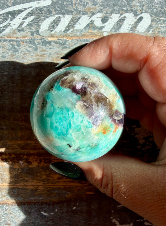 Gorgeous Amazonite with Smoky Quartz & Lepidolite Sphere | Opt A