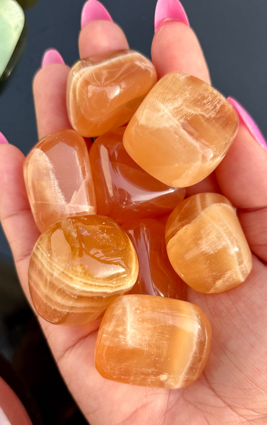 One (1) Dark Honey Calcite Tumble from Pakistan | Intuitively Chosen