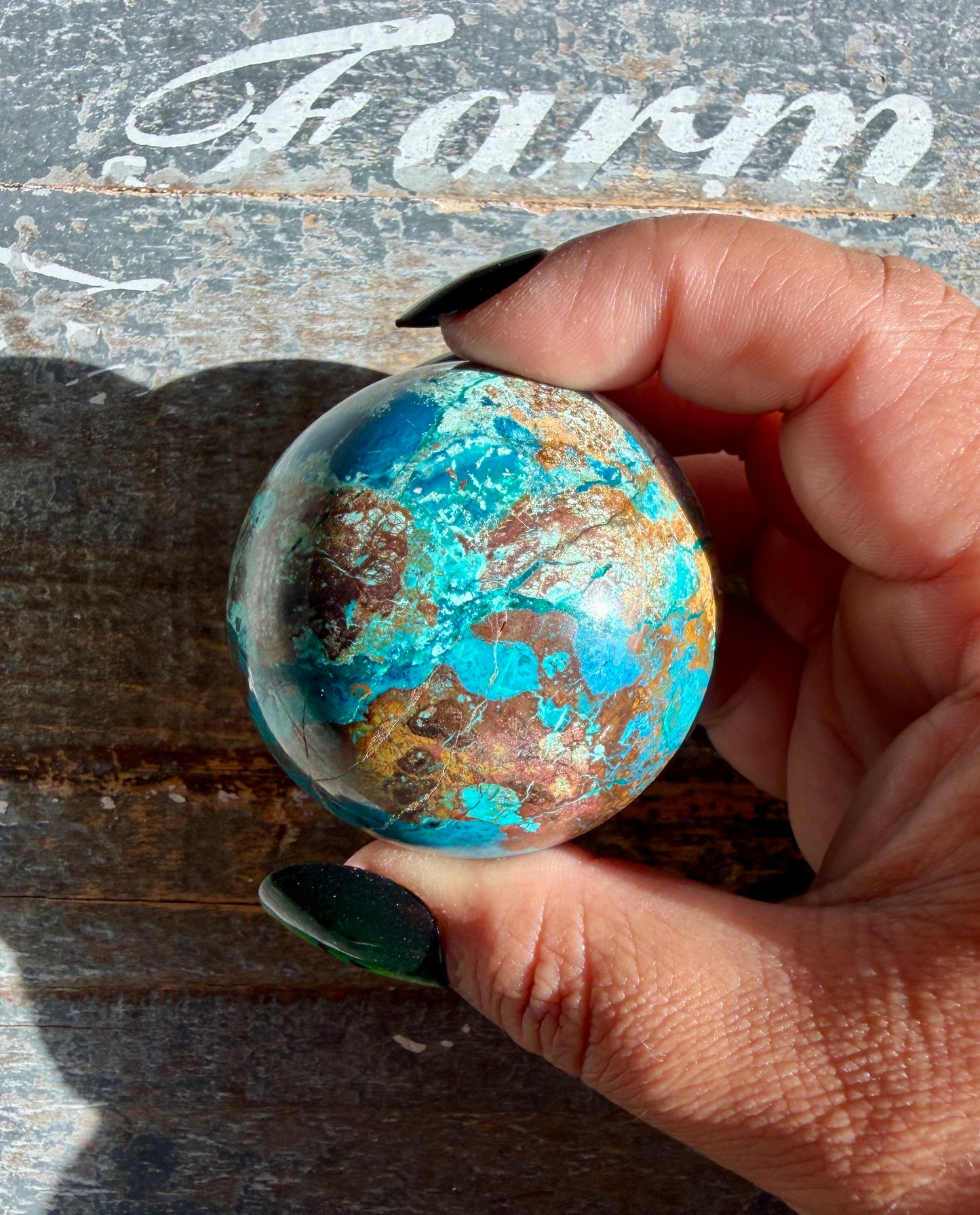 Gorgeous Chrysocolla with Azurite & Malachite Sphere from Peru | Opt F