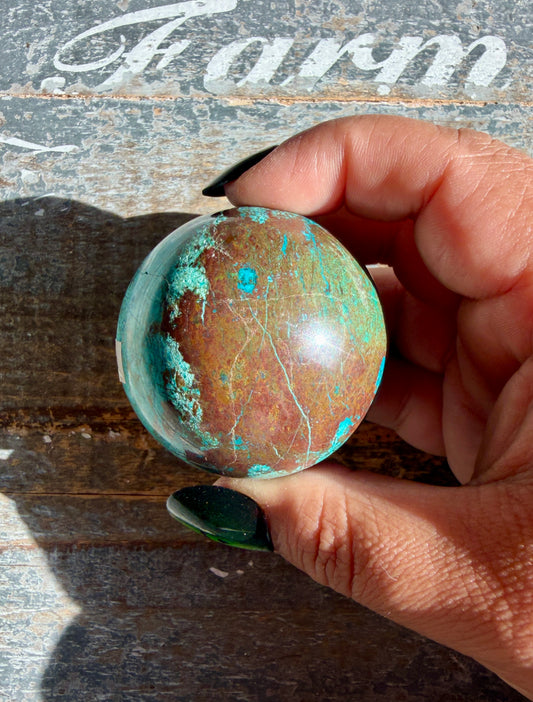 Gorgeous Chrysocolla with Azurite & Malachite Sphere from Peru | Opt I