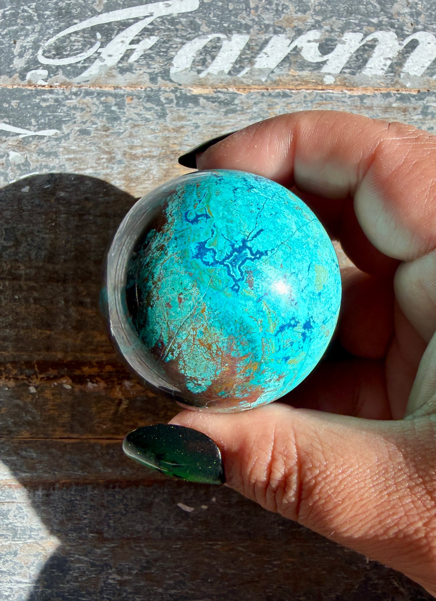 Gorgeous Chrysocolla with Azurite & Malachite Sphere from Peru | Opt I