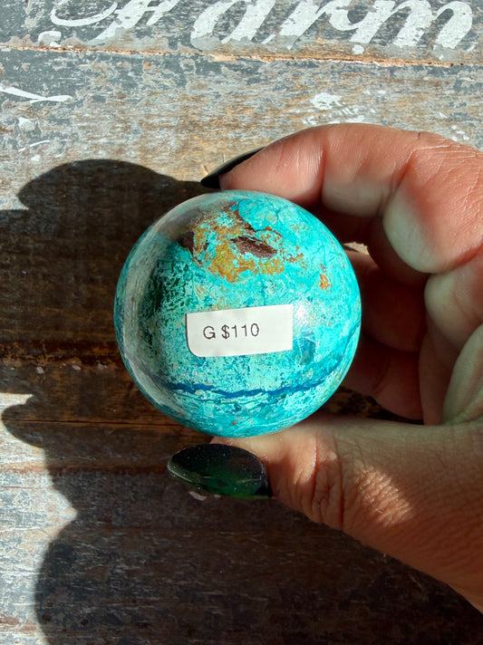 Gorgeous Chrysocolla with Azurite & Malachite Sphere from Peru | Opt G