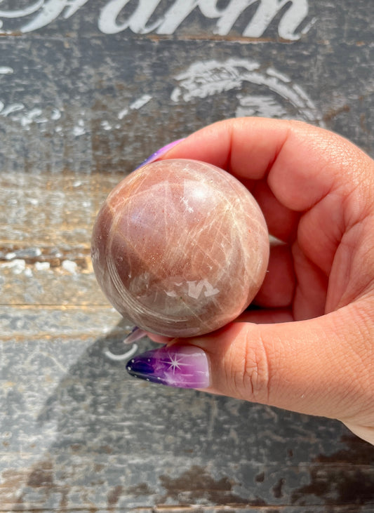 Gorgeous High Grade Peach Moonstone Sphere with Blue Flash from India