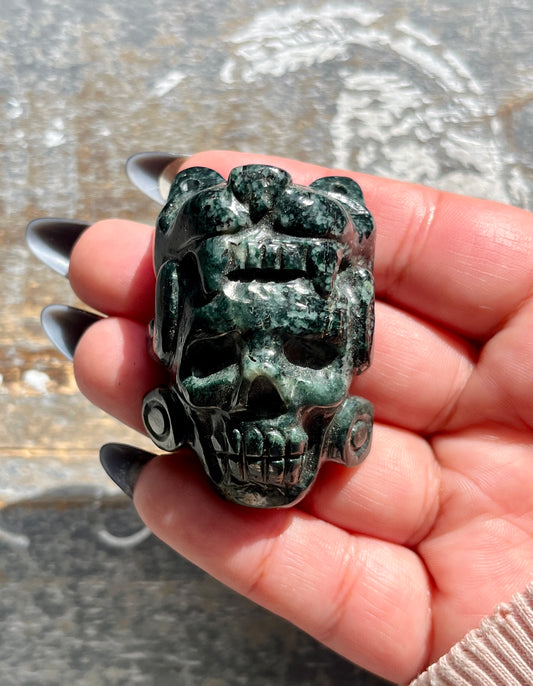 Gorgeous Guatemalan Jade Hand Carved Skull + Jaguar Pendant *Tucson Gem Show Exclusive*