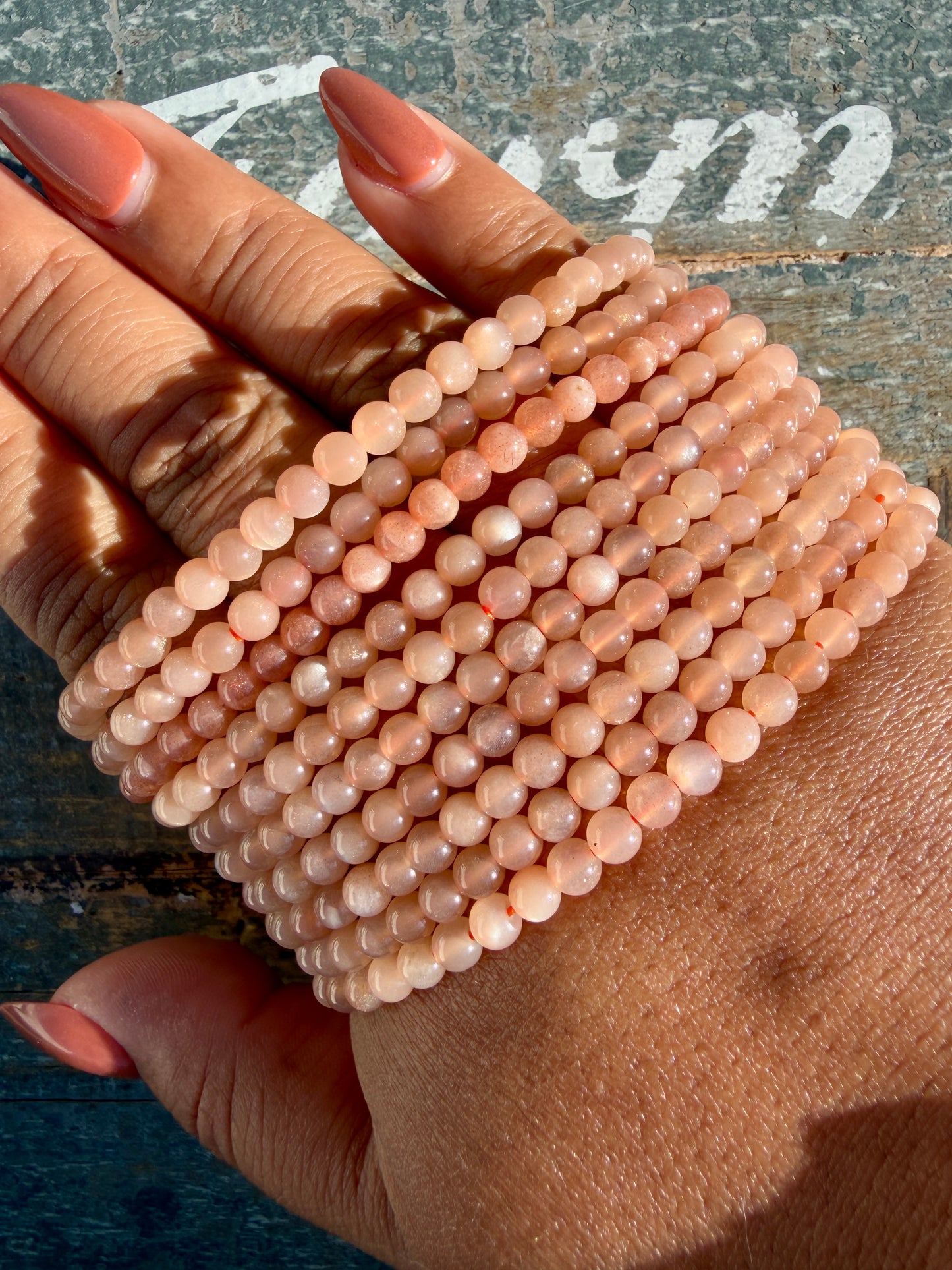 One (1) Rose Gold Moonstone Bracelet | 4mm | Wrist Size: 6.75-7"