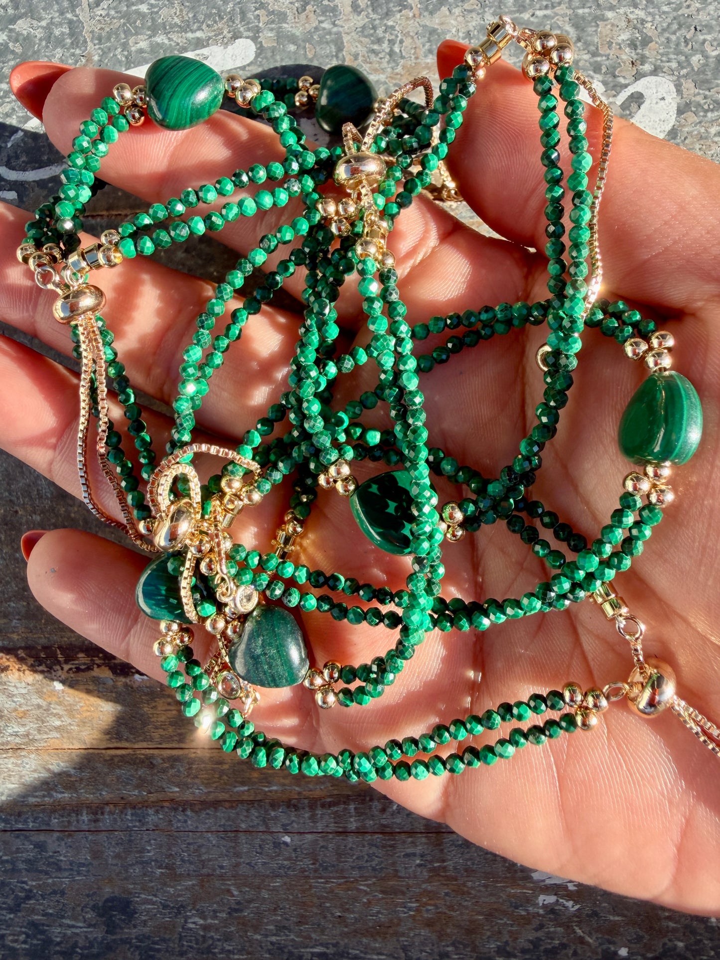 One (1) Malachite Heart Charm Bracelet | Adjustable