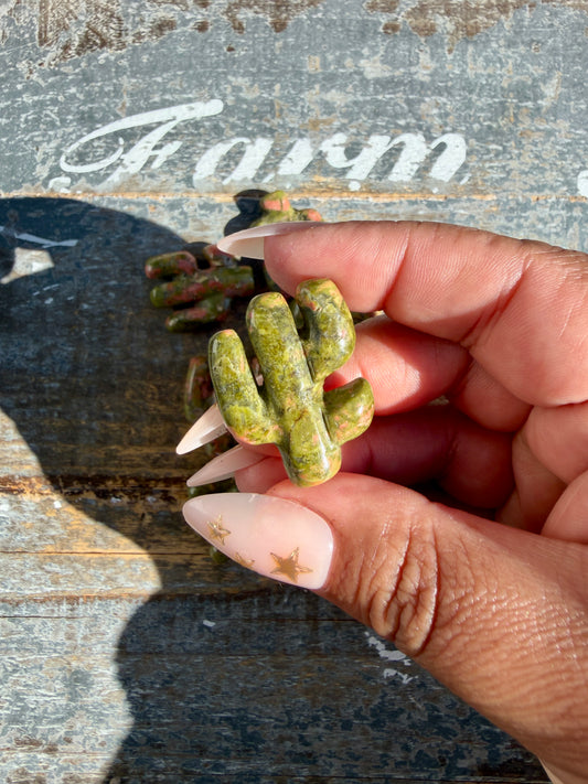 One (1) Adorable Unakite Cactus Carving | Intuitively Chosen