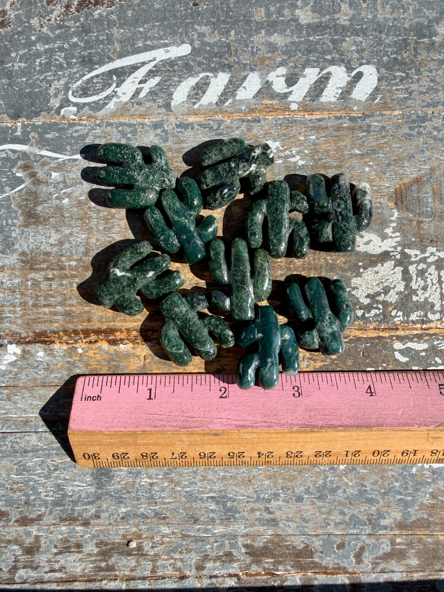 One (1) Adorable Moss Agate Cactus Carving | Intuitively Chosen