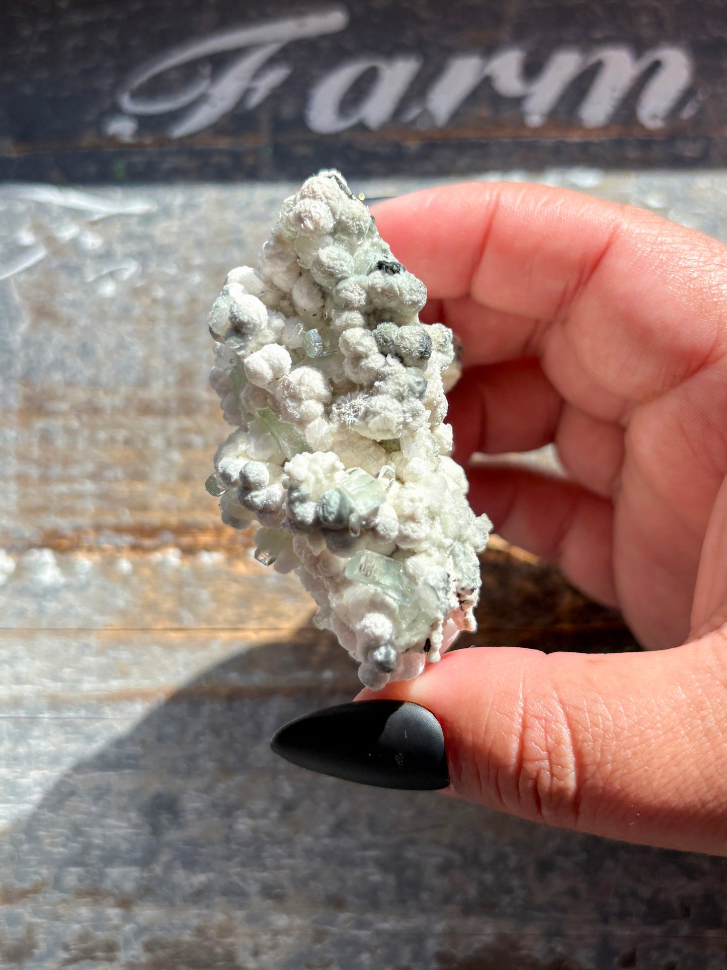 Rare White Botryoidal Gyrolite with Gemmy Green Apophyllite – Stunning Combo Mineral from India