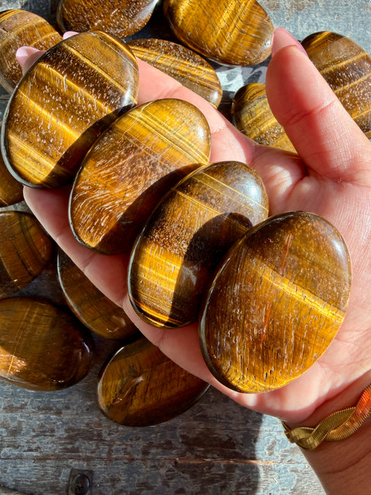 One (1) Gorgeous Tigers Eye Palm Stone | Money Manifestation*