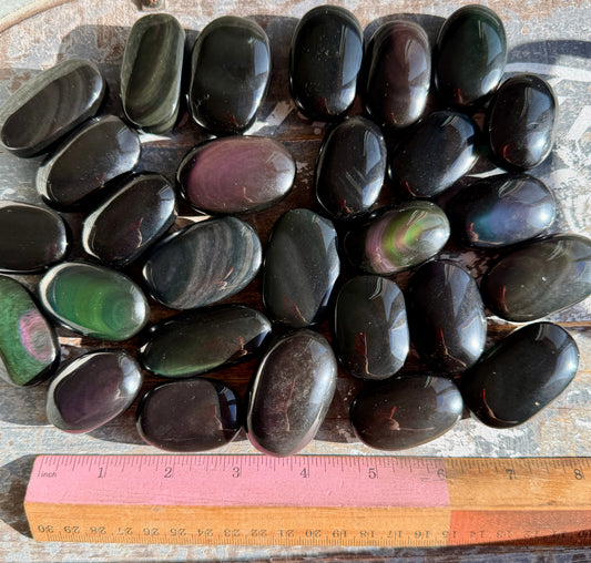 One (1) Gorgeous Rainbow Obsidian Mini Palm Stone