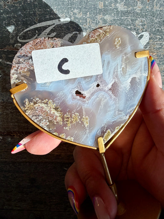 Gorgeous Indonesian Scenic Moss Agate Heart on Stand | Opt C