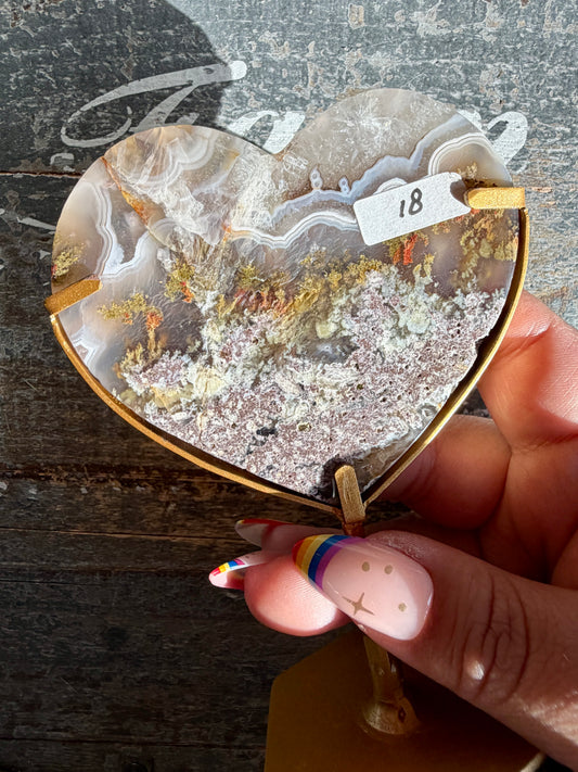 Gorgeous Indonesian Scenic Moss Agate Heart on Stand | Opt 18
