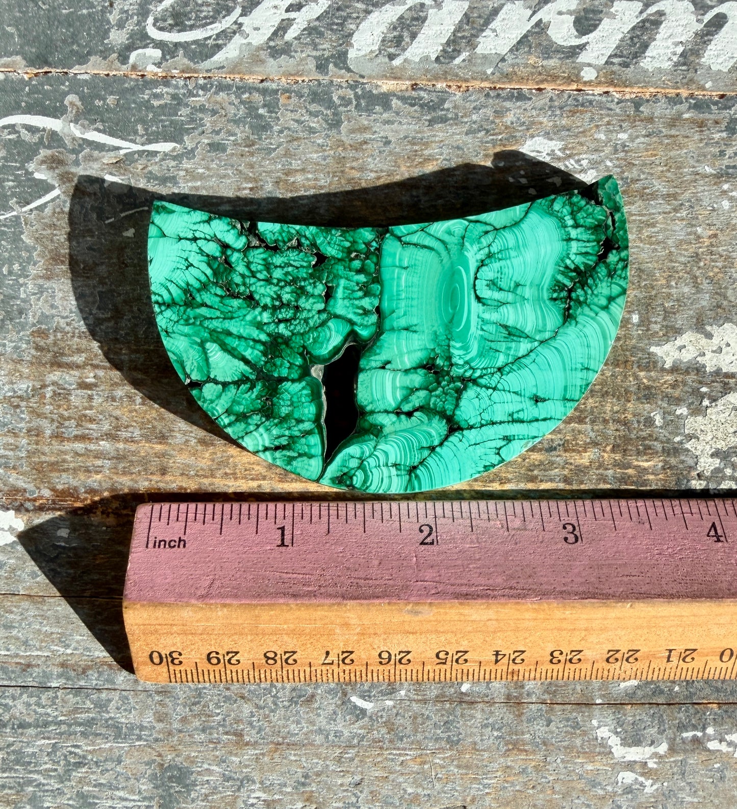 Gorgeous Malachite Moon with Silver Stand | Opt A