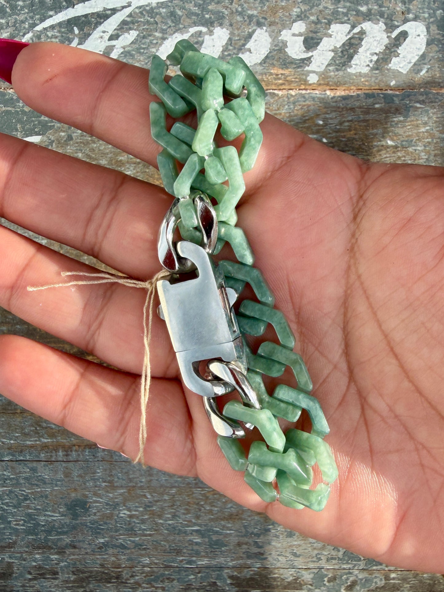 Gorgeous Hand-Carved Green Jade Chain Bracelet | 8" from Clasp to Clasp | Opt 51