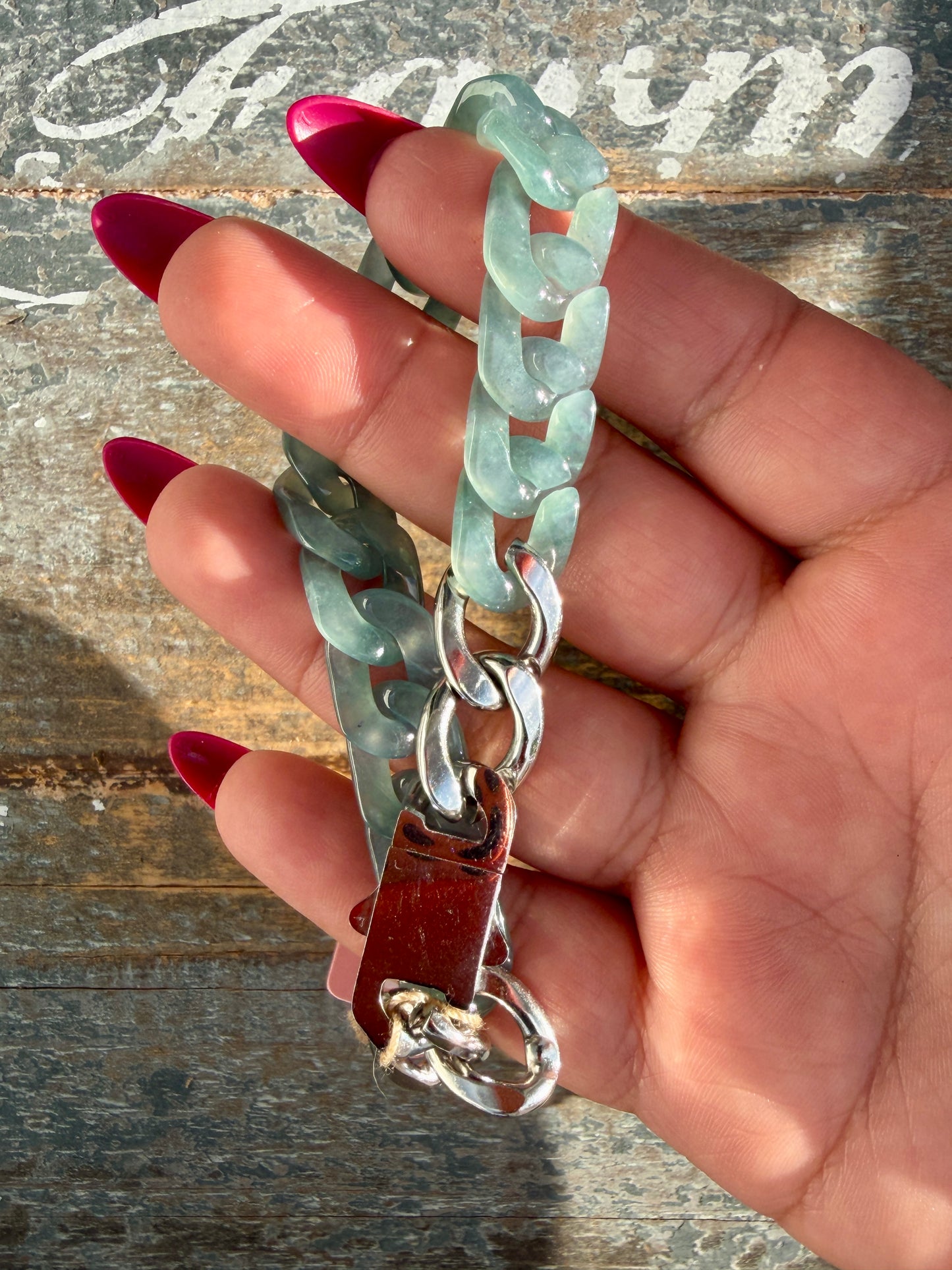 Gorgeous Hand-Carved Guatemalan Blue Water Jade Chain Bracelet | 8" from Clasp to Clasp | Opt 45