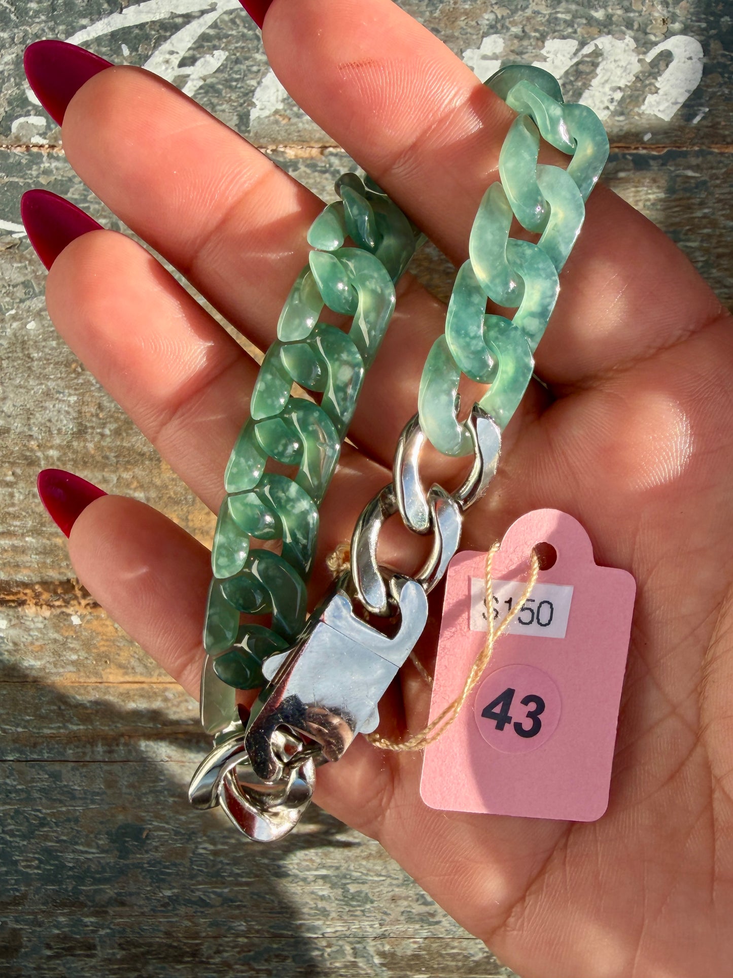 Gorgeous Hand-Carved Guatemalan Blue Water Jade Chain Bracelet | 8" from Clasp to Clasp | Opt 43