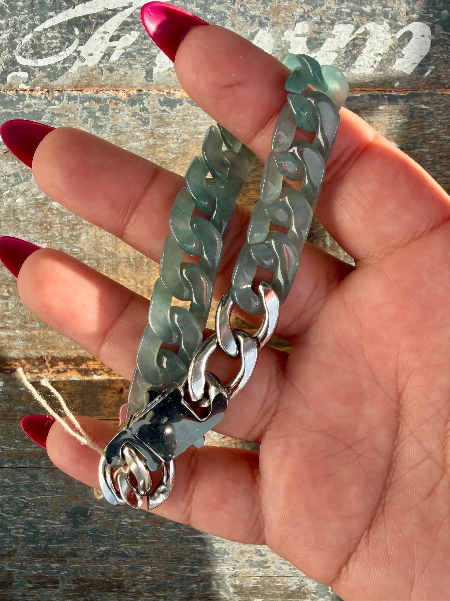 Gorgeous Hand-Carved Guatemalan Blue Water Jade Chain Bracelet | 8" from Clasp to Clasp | Opt 46
