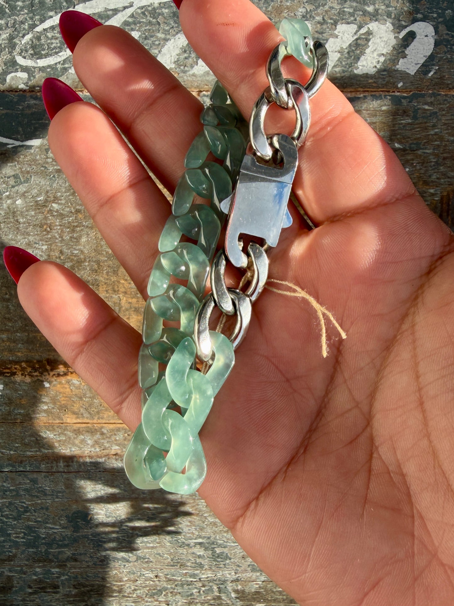 Gorgeous Hand-Carved Guatemalan Blue Water Jade Chain Bracelet | 8" from Clasp to Clasp | Opt 49