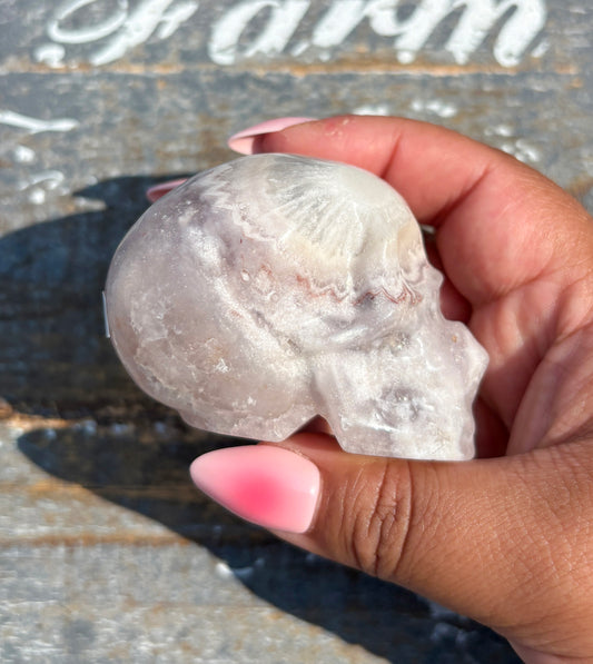 Gorgeous Flower Agate in Pink Amethyst Skull | Opt A
