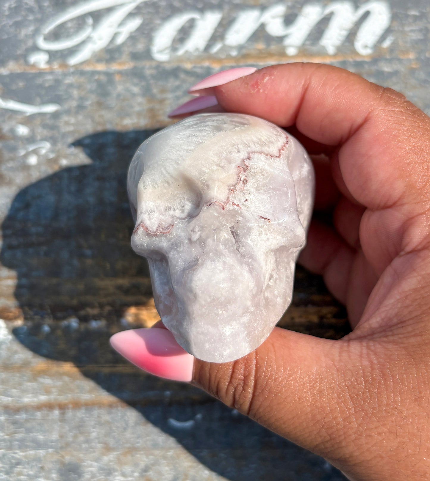 Gorgeous Flower Agate in Pink Amethyst Skull | Opt A