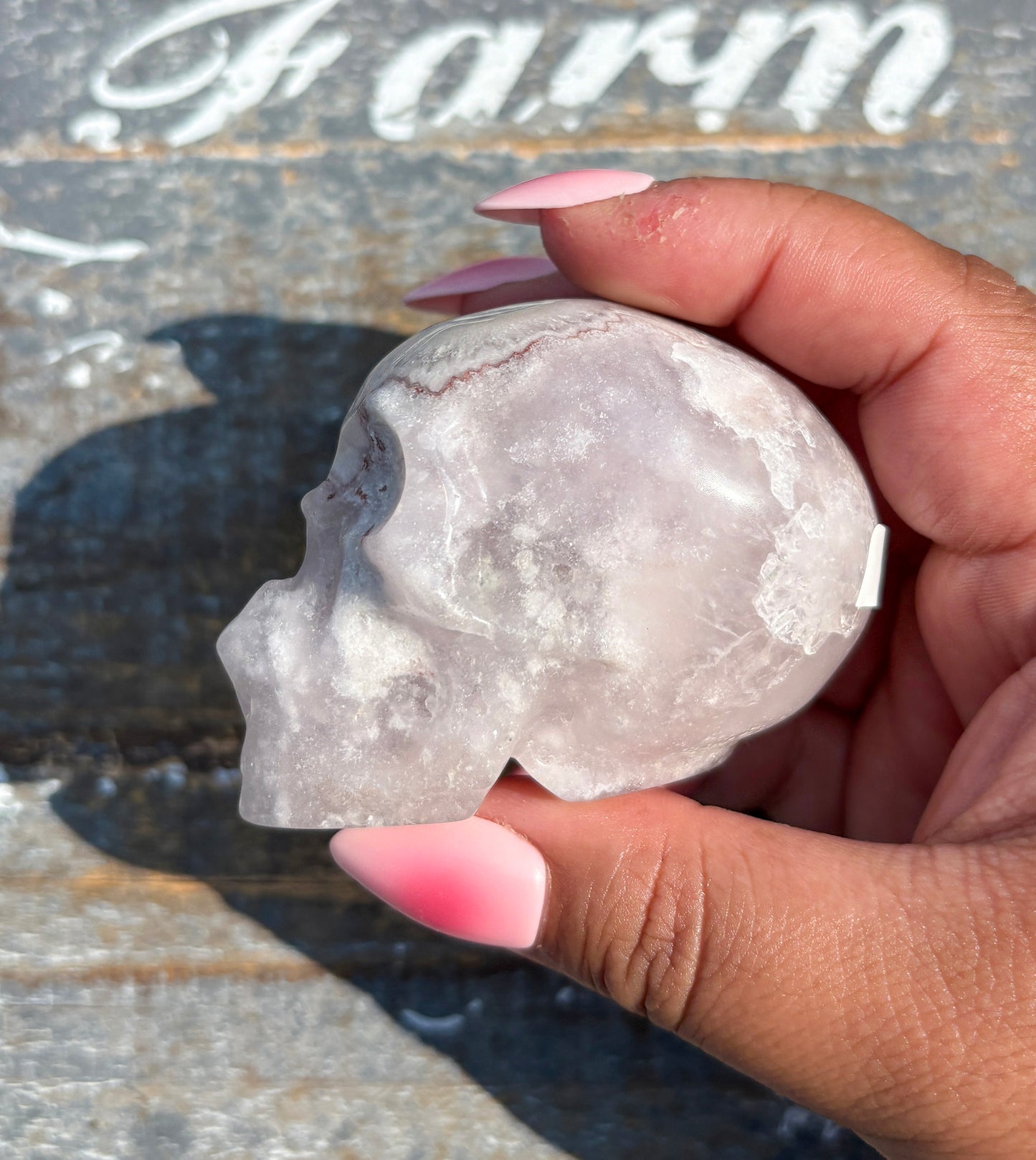 Gorgeous Flower Agate in Pink Amethyst Skull | Opt A