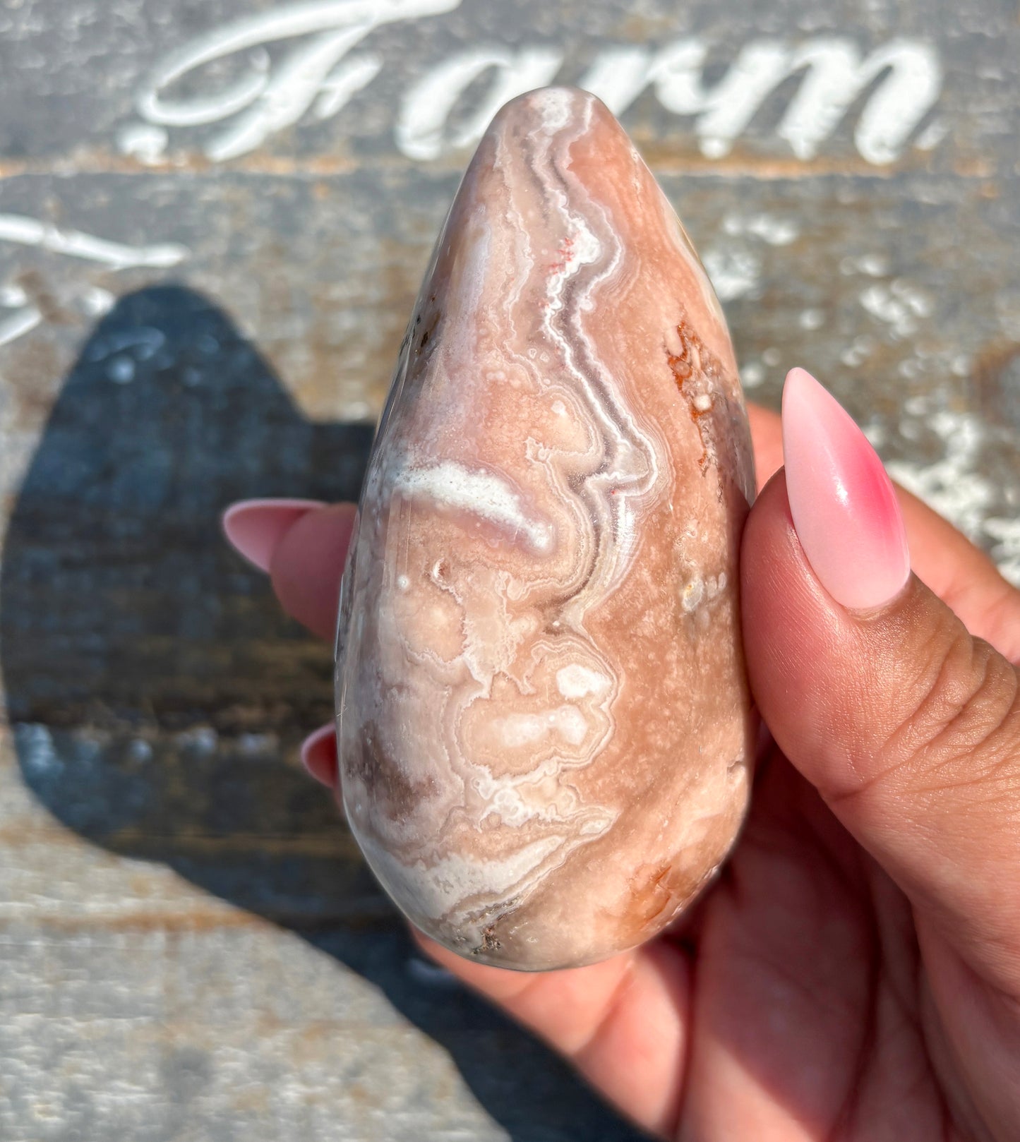 Gorgeous Flower Agate in Pink Amethyst Egg | Opt D