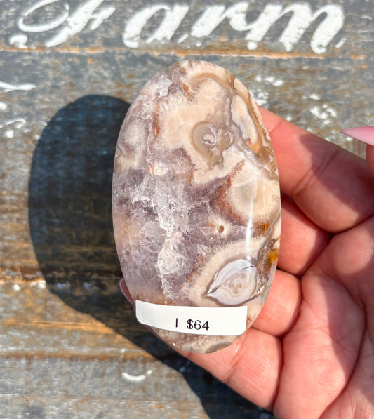 Gorgeous Flower Agate in Pink Amethyst Palm Stone | Opt I