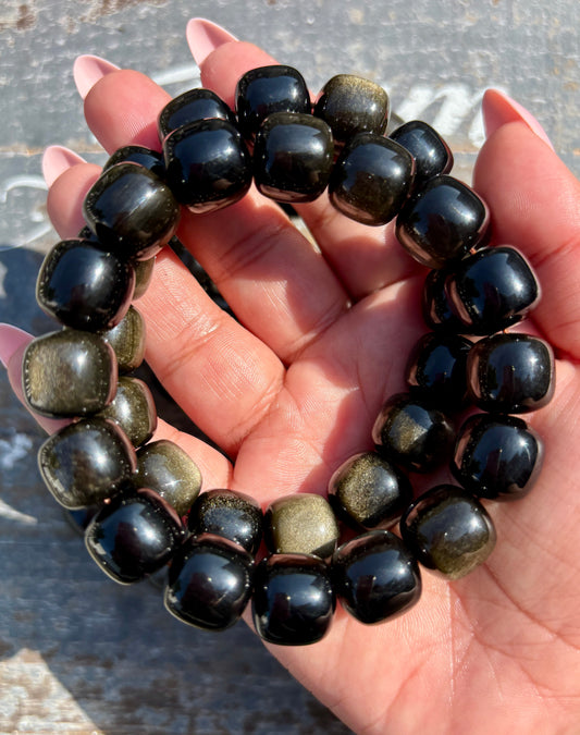 One (1) Gold Sheen Obsidian Bracelet | Wrist Size 7" | 14mm