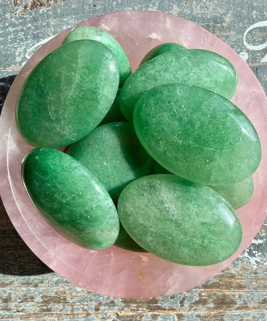 One (1) Sparkly Green Strawberry Quartz Palmstone | Intuitively Chosen