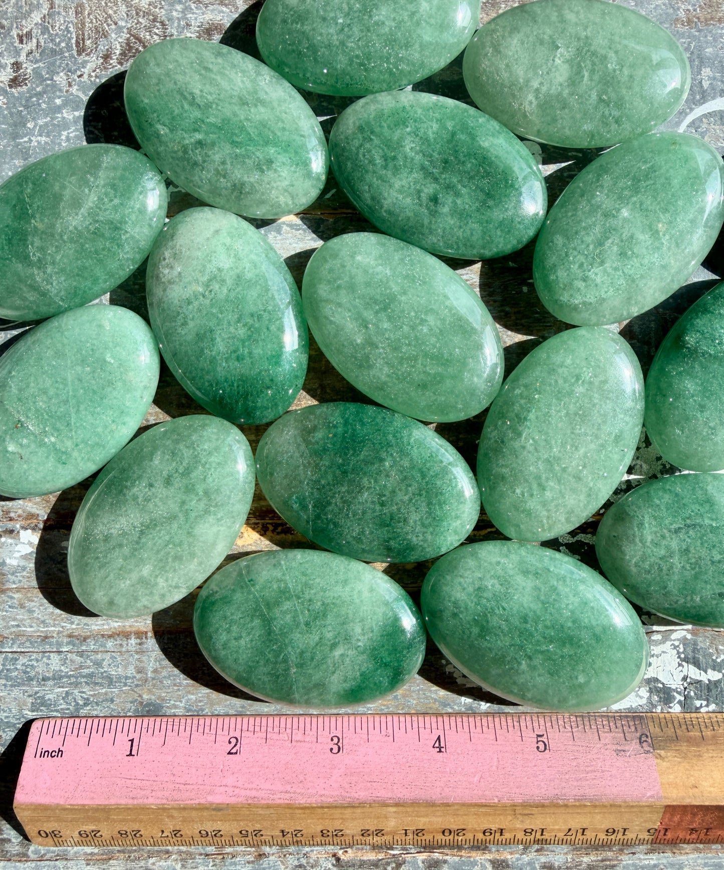 One (1) Sparkly Green Strawberry Quartz Palmstone | Intuitively Chosen