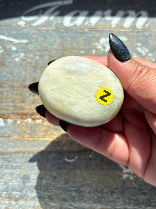 Gorgeous *RARE Green Parrot Moonstone Palm Stone from India | Z