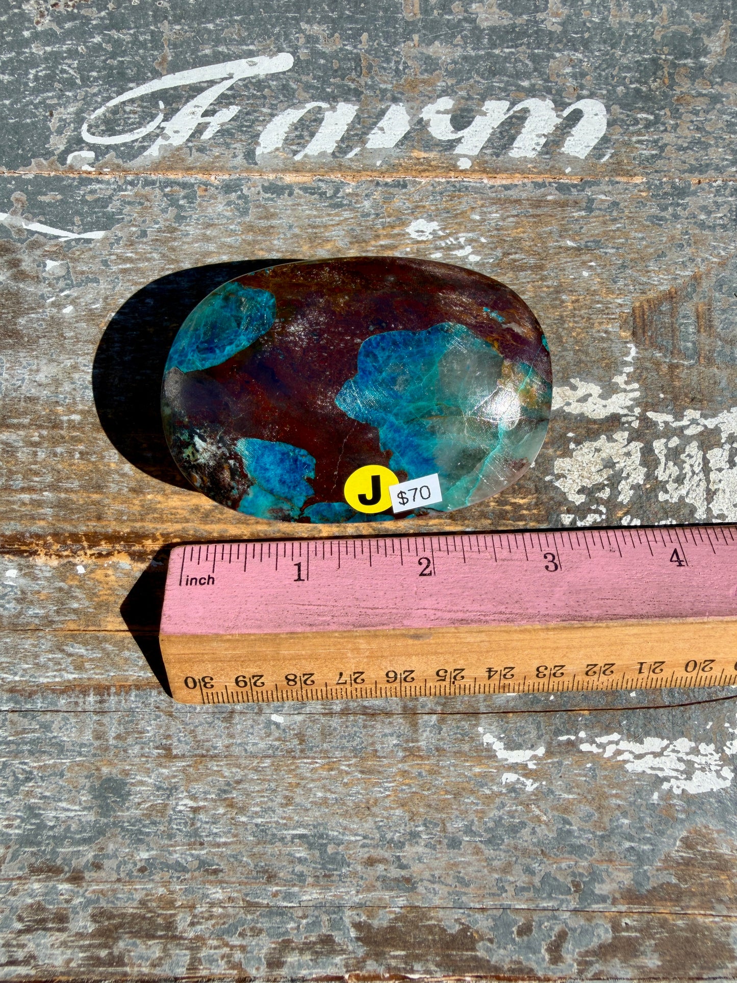 Gorgeous Chrysocolla/Azurite Palm Stone from Peru | Opt J