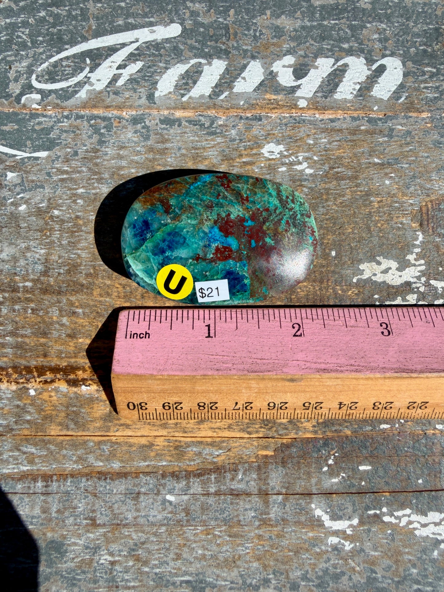 Gorgeous Chrysocolla/Azurite Palm Stone from Peru | Opt U