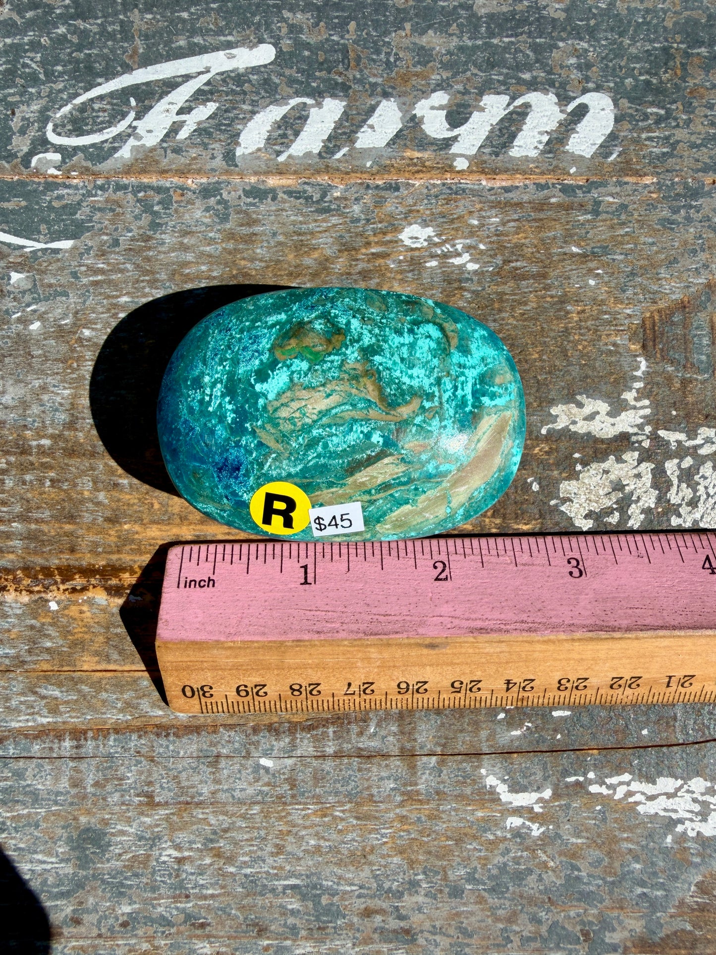 Gorgeous Chrysocolla/Azurite Palm Stone from Peru | Opt R