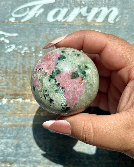 Gorgeous Malachite and Pink Cobaltoan Calcite Sphere from the Congo