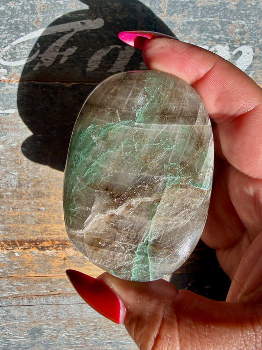 Gorgeous Optical Calcite + Moss Agate Combo Mineral Palm Stone | India | Opt 38