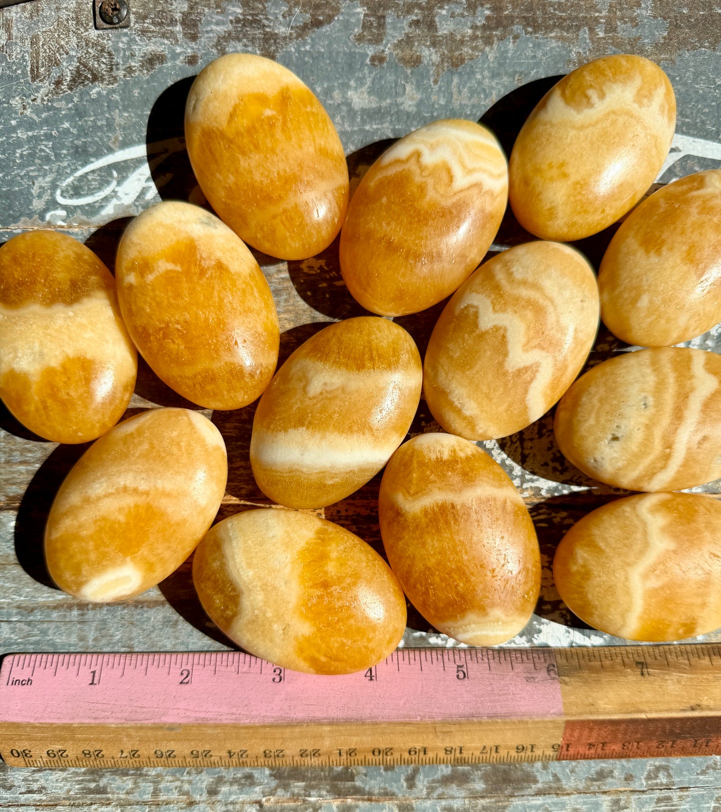 One (1) Honey Calcite Palmstone | Intuitively Chosen