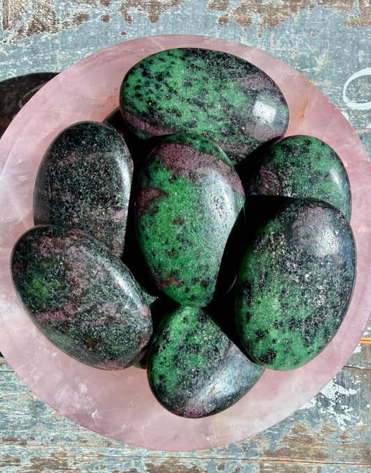 One (1) Ruby in Zoisite Palm Stone | UV reactive | Intuitively Chosen