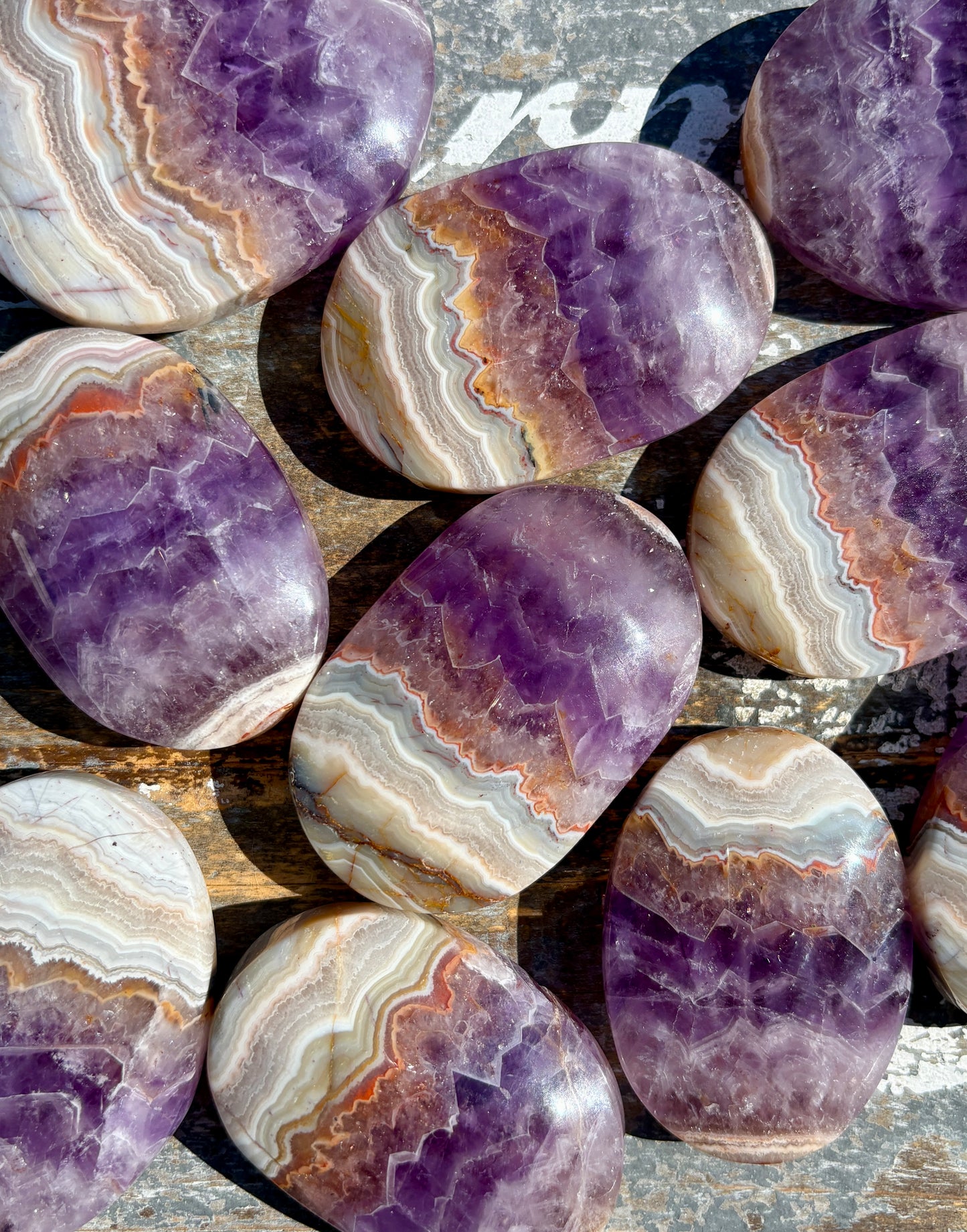One (1) Gorgeous Amethyst with Crazy Lace Agate Banding Palm Stone | Intuitively Chosen